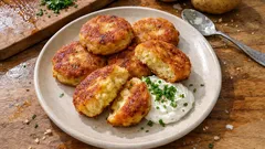 Knusprige Kartoffelplätzli mit Quark und Kräutern – innen schön saftig