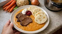 Svíčková wie in Böhmen: zart geschmortes Rind mit samtiger Wurzelgemüse-Sauce