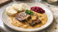 Svíčková wie in Böhmen – zart geschmortes Rind in cremiger Wurzel-Rahmsauce
